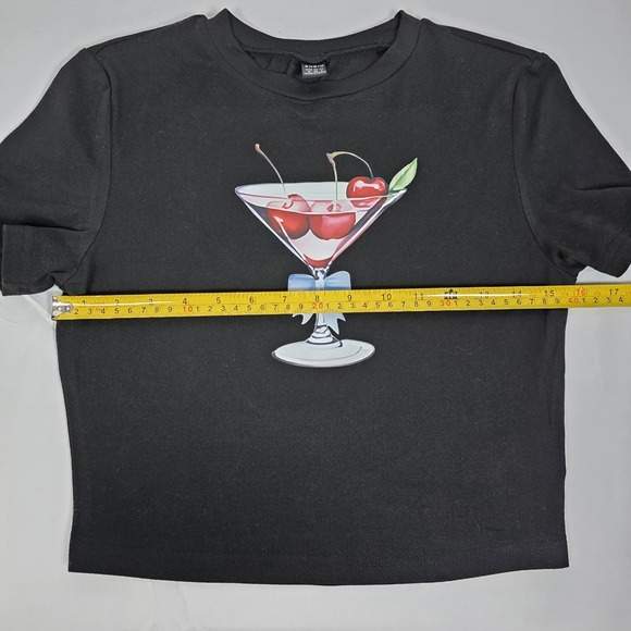 SHEIN Women's Cherry Martini Graphic Crop Top M Black Y2K Baby Tee Cocktail Cool - Picture 6 of 11
